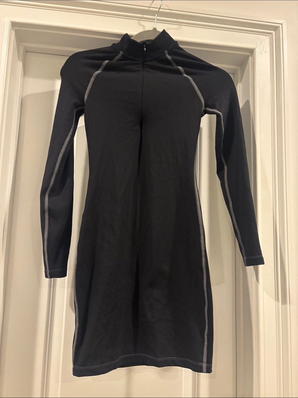 TNA Black Long-Sleeve Zip Athletic Dress with Contrast Stitching